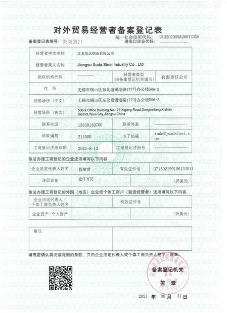 الصين Jiangsu Xuda Steel Industry Co., LTD الشهادات
